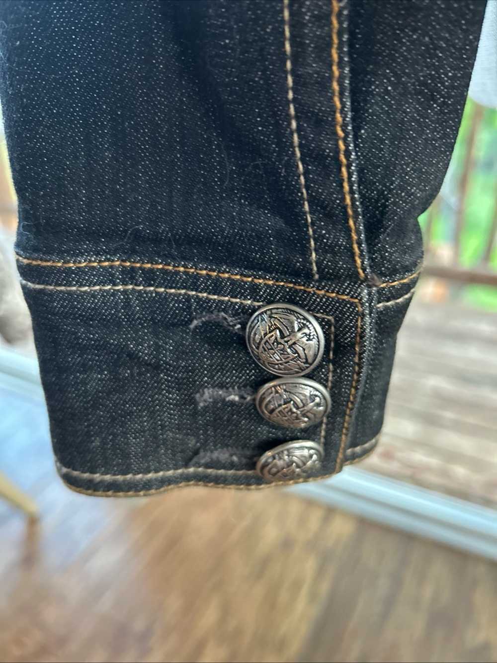 Vintage Old Navy Dark Blue Denim Military-Style Jacket with Contrast Stitching L - Picture 7 of 12